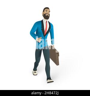 Personaggio uomo d'affari in stile cartoon 3D. Uomo in camicia bianca con cravatta. Ragazzo bearded, gesturing. Illustrazione vettoriale. Illustrazione Vettoriale