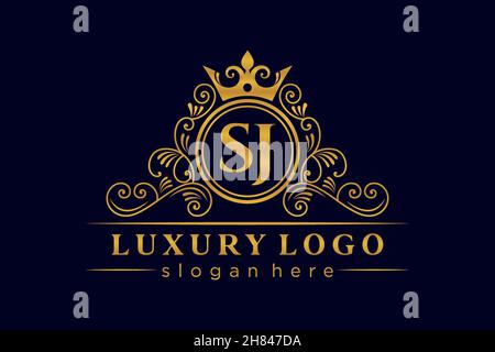 SJ Initial Letter Oro calligrafico femminile floreale a mano disegnato araldico monogramma antico vintage stile lusso logo design Premium Illustrazione Vettoriale