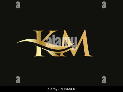 Premium lettera KM Logo Design con concetto di onda d'acqua. DESIGN CON logo A FORMA di LETTERA KM con tendenza moderna Illustrazione Vettoriale
