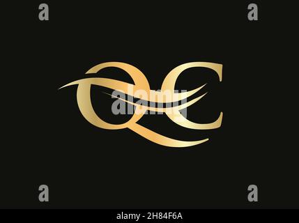 Design iniziale del logo QC con lettera d'oro. Design con logo QC alla moda moderna Illustrazione Vettoriale