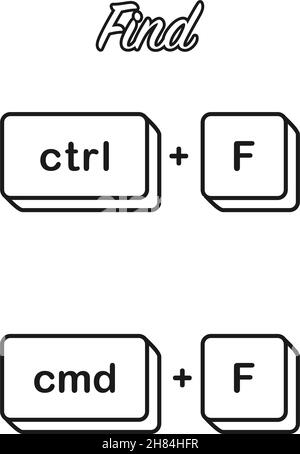 Ctrl F e Cmd F tasti di scelta rapida per trovare il concetto nell'icona del vettore Illustrazione Vettoriale