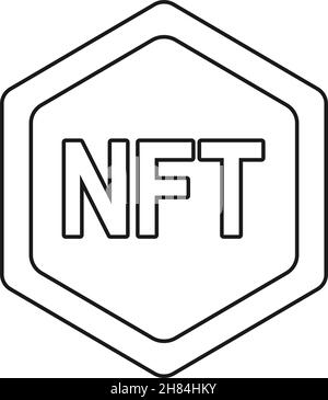 NFT o gettone non-fungibile come contorno di moneta esagonale nell'icona vettoriale Illustrazione Vettoriale