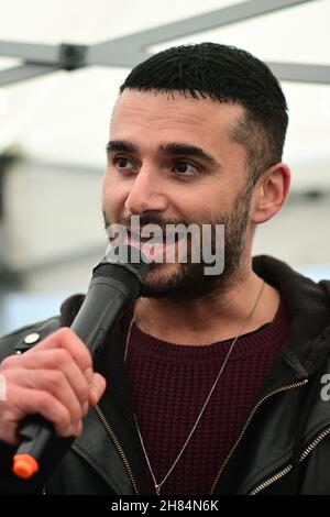 Asian e amici rally, No a New Cold War - Stop Racism - Stop Asian Hate, Chinatown London il 27 novembre 2021. Foto Stock