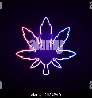 CBD Cannabis Marijuana Pot in foglia di canapa con logo Line Art Style Illustrazione Vettoriale