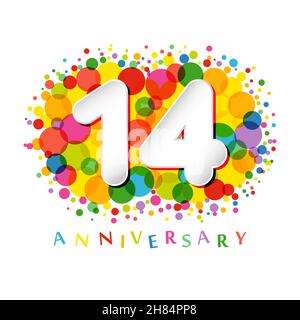numeri del 14° anniversario. 14 congrats colorati di anni. Carino concetto di congratulazioni. Modello grafico astratto isolato. 3 D ART cifra bianca Illustrazione Vettoriale