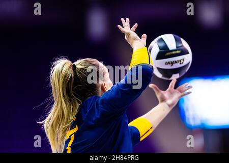 Ft. Worth, Texas, Stati Uniti. 26 novembre 2021. ALEXA HASTING (7) di WVU è presente durante una GRANDE partita in conferenza del 12 tra TCU e WVU all'ed e alla Rae Schollmaier Arena di ft. Vale il Texas. West Virginia ha vinto la partita 3-0. (Credit Image: © Matthew Smith/ZUMA Press Wire) Foto Stock