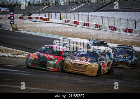 95 Yury BELEVSKIY (che) del team Volland Racing KFT. Del World RX, azione, 21 HANSEN Timmy (SWE), del team Hansen World RX Team, Peugeot 208, World RX, azione durante il Mondiale RX di Germania, 8° e 9° round del FIA World Rallycross Championship 2021, FIA WRX, Dal 27 e 28 novembre sul Nurburgring, a Nurburg, Germania - Foto: Paulo Maria/DPPI/LiveMedia Foto Stock