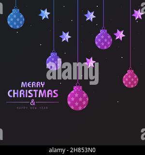 Buon Natale e Capodanno saluti sullo sfondo delle vacanze con Natale festive palline decorative e stelle Illustrazione Vettoriale