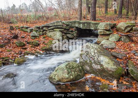 Un ruscello che attraversa la riserva naturale di Brooks Woodland a Petersham, Massachusetts Foto Stock