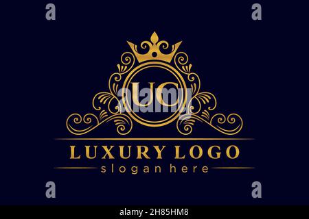 UC Initial Letter Gold calligraphic femminile floreale a mano disegnato araldico monogramma antico vintage stile lusso logo design Premium Illustrazione Vettoriale