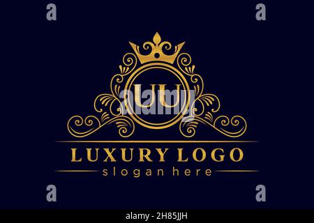 UU Initial Letter Oro calligrafico femminile floreale a mano disegnato araldico monogramma antico vintage stile lusso logo design Premium Illustrazione Vettoriale