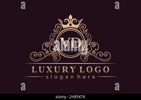 VD Initial Letter Oro calligrafico femminile floreale a mano disegnato araldico monogramma antico vintage stile lusso logo design Premium Illustrazione Vettoriale