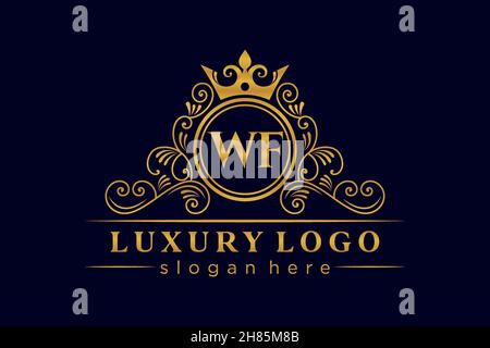 WF Initial Letter Oro calligrafico femminile floreale a mano disegnato araldico monogramma antico vintage stile lusso logo design Premium Illustrazione Vettoriale