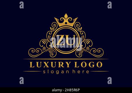 ZU Initial Letter Oro calligrafico femminile floreale a mano disegnato araldico monogramma antico vintage stile lusso logo design Premium Illustrazione Vettoriale