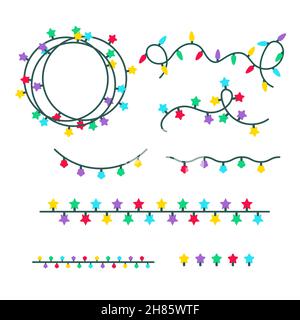 Luci di Natale multicolore ghirlanda e archi isolati su sfondo bianco Illustrazione Vettoriale