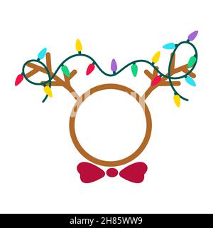 Corna di cervo di Natale decorate con lampadine. Xmas reindeer taglio file design Illustrazione Vettoriale