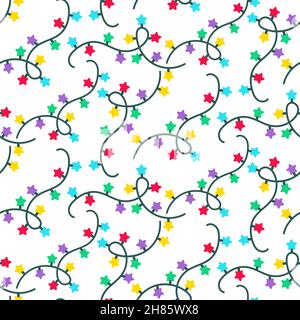 Natale senza cuciture motivo vettoriale con una luce bulbi garland Illustrazione Vettoriale