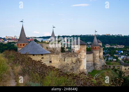 Antico castello medievale a Kamianets-Podilskyi Foto Stock