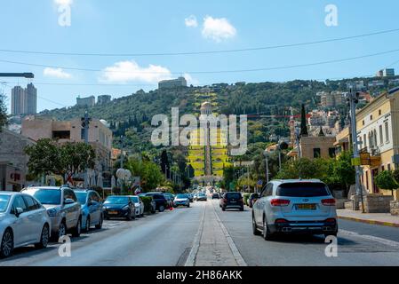 Israele, Haifa Bahai Giardini e tempio sul Monte Carmelo Foto Stock