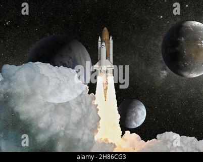 Spazio di lancio navetta. Spazio profondo. Bellezza dell'universo infinito. Elementi di questa immagine forniti dalla NASA Foto Stock