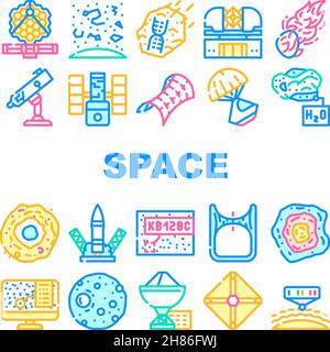 Space Researchment Equipment Icons Set Vector. (Icone dell'apparecchiatura per la misurazione Illustrazione Vettoriale