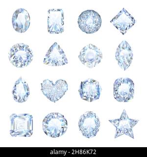 Icone realistiche di gemme impostate con illustrazioni vettoriali isolate di forma diversa Illustrazione Vettoriale