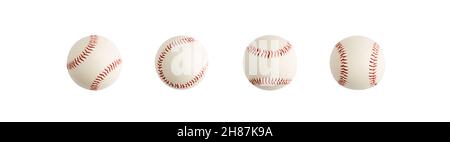 Quattro baseball o palla da baseball con lati diversi isolati su sfondo bianco. Foto Stock
