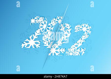 Banner di Capodanno 2022. Anno 2022 Design con Snowflakes. Modello per volantini di Natale, biglietti d'auguri e brochure. Modello vettoriale. Illustrazione Vettoriale