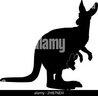 Kangaroo con bambino silhouette illustrazione vettoriale isolato Illustrazione Vettoriale