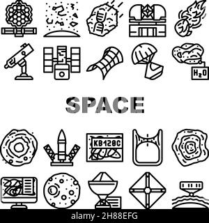Space Researchment Equipment Icons Set Vector. (Icone dell'apparecchiatura per la misurazione Illustrazione Vettoriale