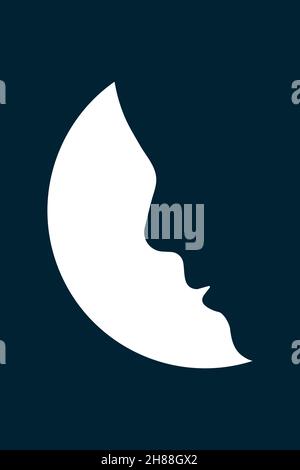 Profilo della donna sullo sfondo della luna. Faccia di bella ragazza. Simbolo di bellezza. Sagoma astratta del profilo femminile. Poster vettoriale Illustrazione Vettoriale