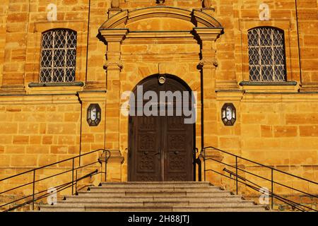 Wallfahrtskirche, Barockkirche, Amberg, ;Maria Hilf, Kirche, Bergkirche, mit Tür und Treppe in der Oberpfalz, Baviera! Foto Stock