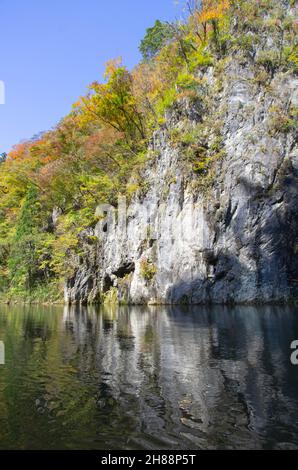 Geibikei Gorge coperto in bellissimi colori autunnali, Prefettura di Iwate, Giappone Foto Stock