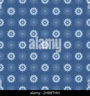 Inusuale motivo innevato di Natale senza cuciture, fiocco di neve brillante per il design su blu. Neve inverno ghiaccio modello Illustrazione Vettoriale