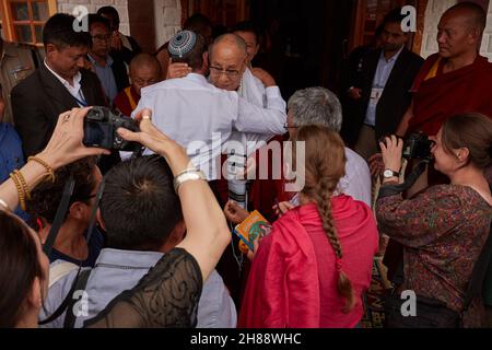 Disket, Valle della Nubra. India. 13 luglio 2017. Il XIV Dalai lama tiene un incontro speciale con gli stranieri dopo l'insegnamento principale Foto Stock