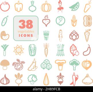 Icone contorni verdure impostate. Illustrazione vettoriale eps 10 Illustrazione Vettoriale