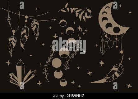 Motivi mistici su sfondo nero Illustrazione Vettoriale