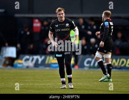 Barnet, Regno Unito. 28 novembre 2021. Premiership Rugby. Saracens uomo V Vendita squali. Stadio StoneX. Barnet. Nick Tompkins (Saracens Men). Credit: Sport in immagini/Alamy Live News Foto Stock