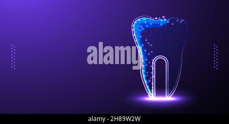 Dente dentale, basso poli wireframe vettore illustrazione isolato sfondo Illustrazione Vettoriale