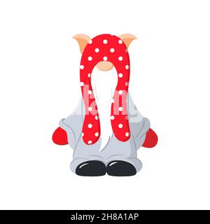 Una nana carina in bearded in un cappello rosso. Clipart isolate da vettore. Illustrazione Vettoriale