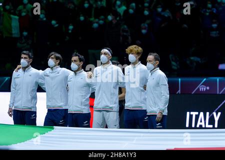 Torino, Italia. 27 novembre 2021. Tennis-Davis Cup Group e qualifica per i quarti di finanzeItalia vs. Copobia pala Alpitour, Torino, Italia 27 novembre 2021 la squadra italiana (Photo by Tonello Abozzi/Pacific Press/Sipa USA) Credit: Sipa USA/Alamy Live News Foto Stock