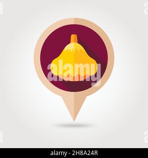 Pattypan squash flat pin vettore icona della mappa. Puntatore Mappa. I marcatori mappa. Vegetali illustrazione vettoriale Illustrazione Vettoriale