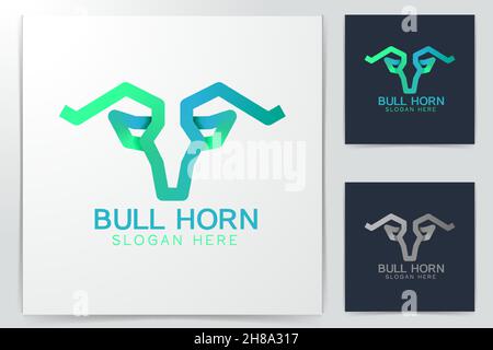 Bull, capra, avvisatore acustico disegni logo ispirazione isolata su sfondo bianco Illustrazione Vettoriale