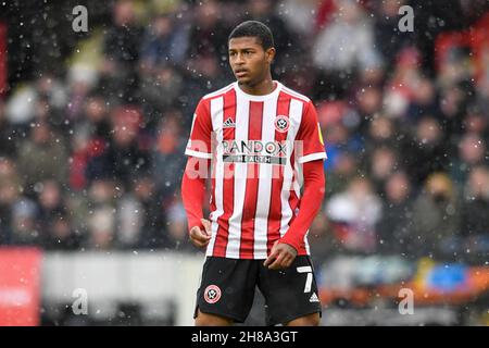 Rhian Brewster n. 7 di Sheffield si è Unito in azione durante il gioco Foto Stock