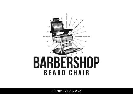 Sedia sedile Barber shop vintage disegnati a mano Barber shop logo design ispirazione Illustrazione Vettoriale