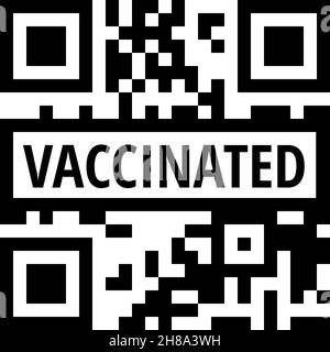 Codice QR con illustrazione vettoriale dell'etichetta di testo vaccinata Illustrazione Vettoriale