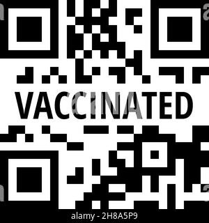 Codice QR con illustrazione vettoriale dell'etichetta di testo vaccinata Illustrazione Vettoriale