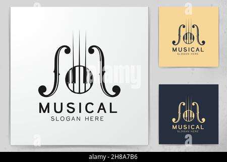 Pianoforte, strumento musicale, disegni logo ispirazione isolata su sfondo bianco Illustrazione Vettoriale
