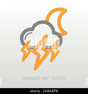 Moon Storm Cloud Lightning Outline icona. Notti di sonno simbolo sogni. Meteorologia. Meteo. Illustrazione vettoriale eps 10 Illustrazione Vettoriale