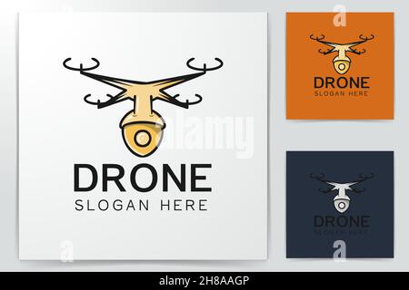 Drone disegni logo ispirazione isolata su sfondo bianco Illustrazione Vettoriale